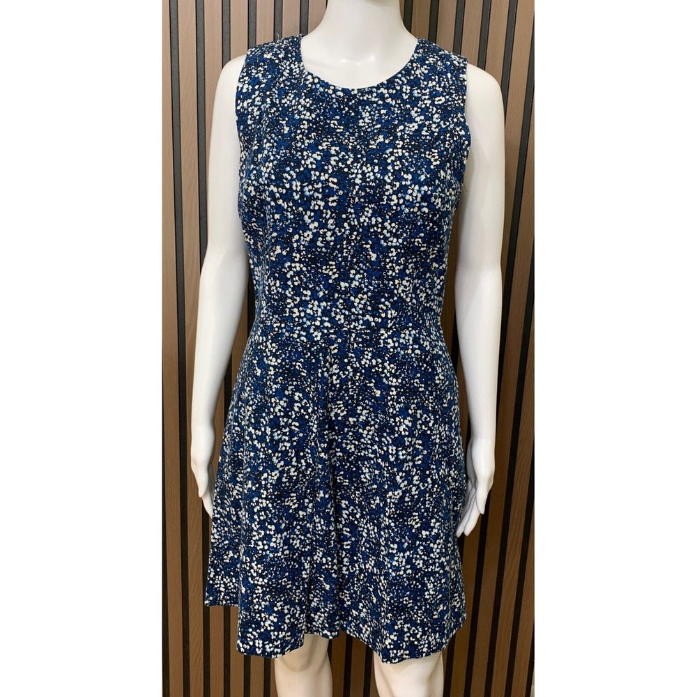 Gap Women's Blue White Floral Linen Blend Sleeveless Fit Flare Dress Size 4